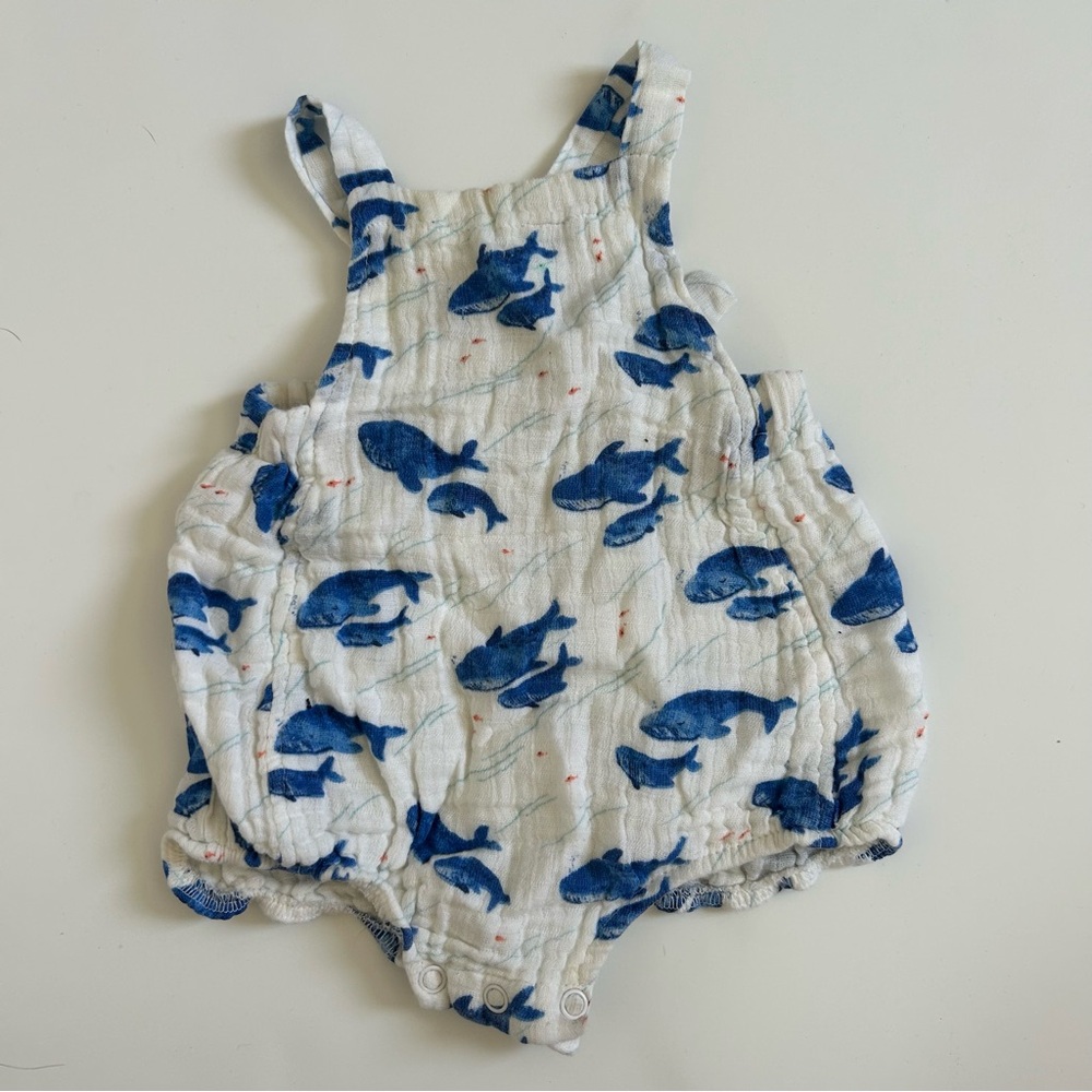 Angel Dear Overalls Bubble Romper with Whale Print 6-12 months
